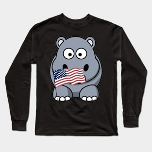 Hippopotamus with American flag design Long Sleeve T-Shirt